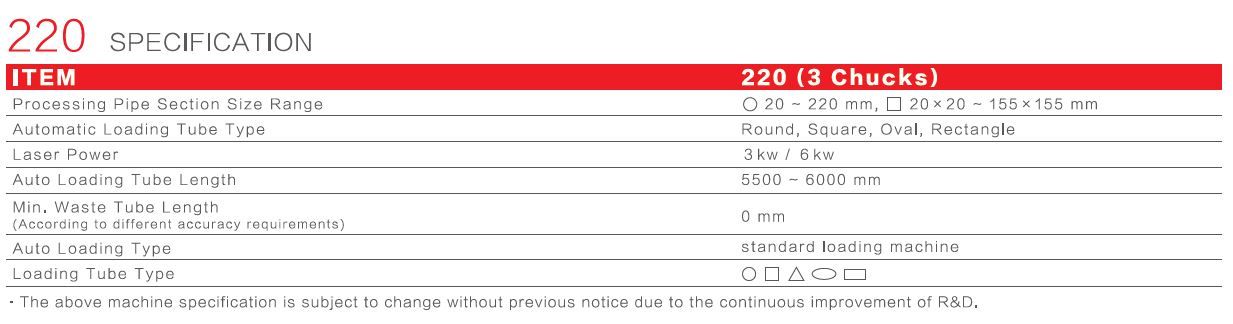 YLM Laser Tube 220 SPEC